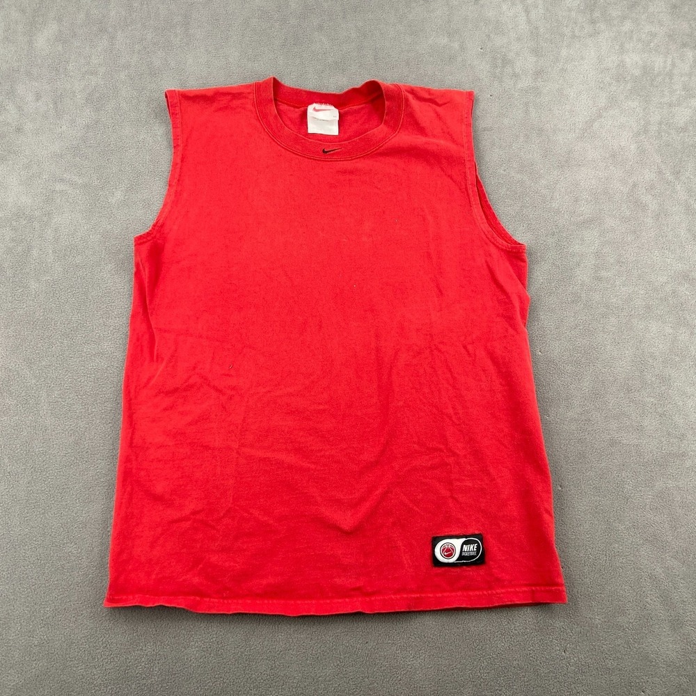 Vintage Y2K Nike Basketball Tank‎ Top Sz M Red Center Swoosh Logo Gym Workout